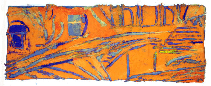 San Niccolo, II, Incised paper pulp painting, 13" x 35", 2019