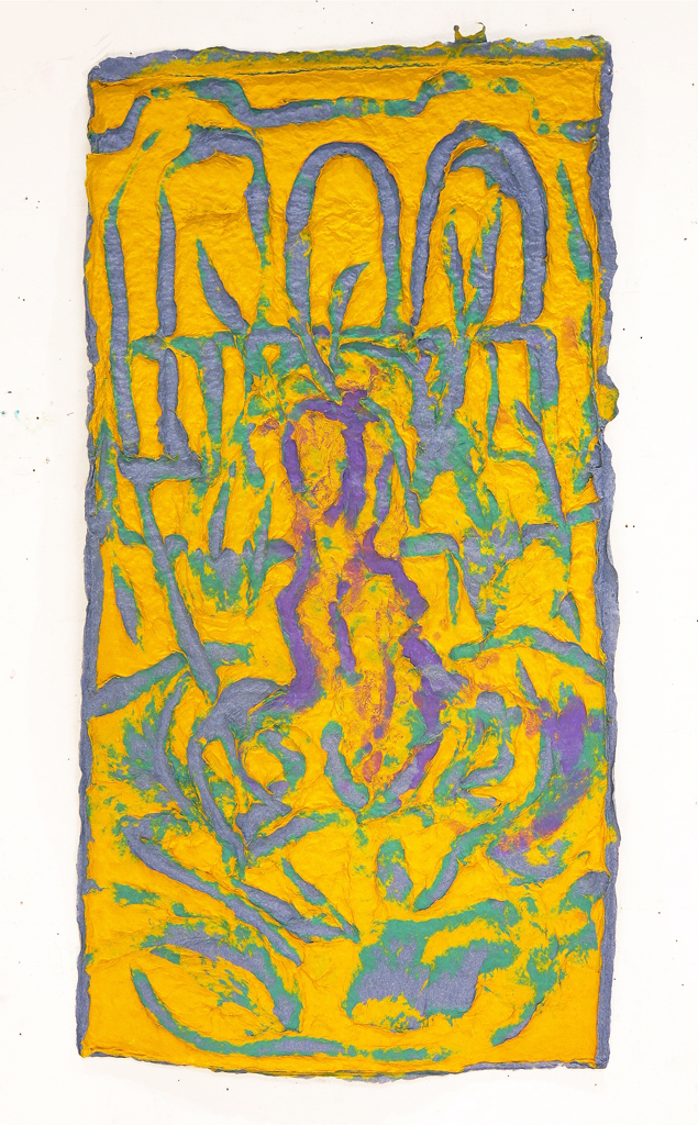 San Niccolo, IV, pulp-incised handmade paper painting, 25 1/2 x 13 1/4", 2019