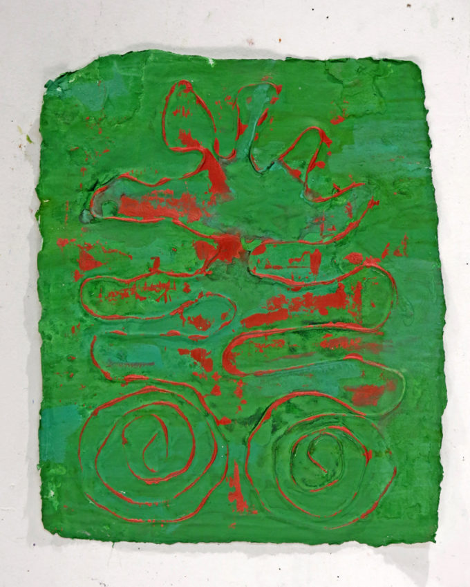 Via Flaminia, II, handmade paper with wire and paint, 17" x 13", 2019