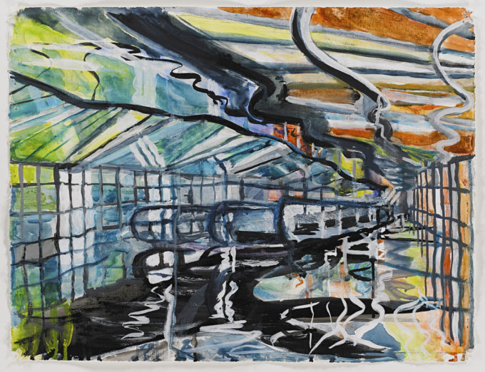 "Airport People Mover, 5", mixed media on paper, 14' x 18", 2016